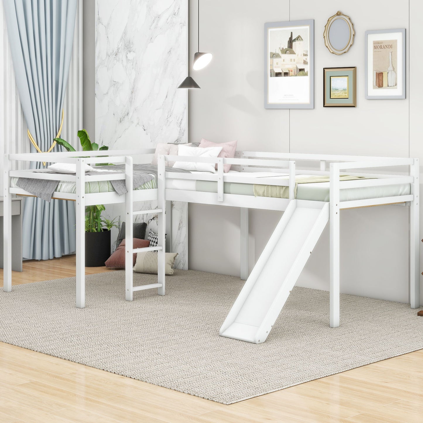 L Shaped Loft Bed With Ladder And Slide - The Sleep Loft - Online Mattress Showroom NYC