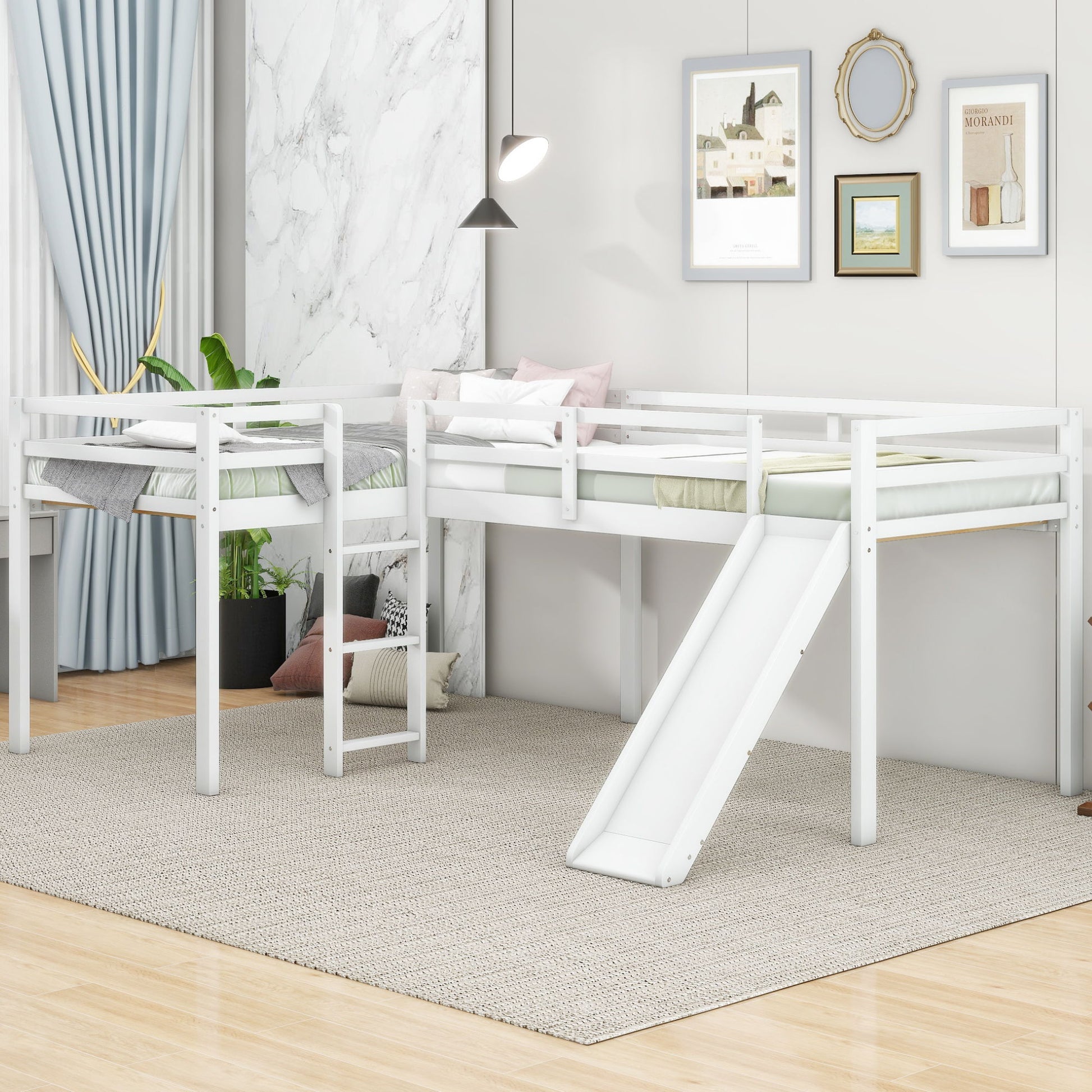 L Shaped Loft Bed With Ladder And Slide - The Sleep Loft - Online Mattress Showroom NYC