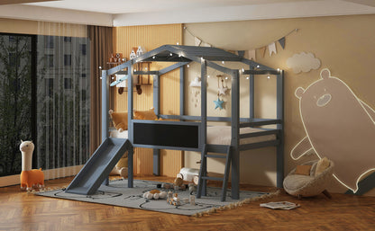 Loft House Bed With Ladder And Slide, With board And Light Strip On The Roof - The Sleep Loft - Online Mattress Showroom NYC