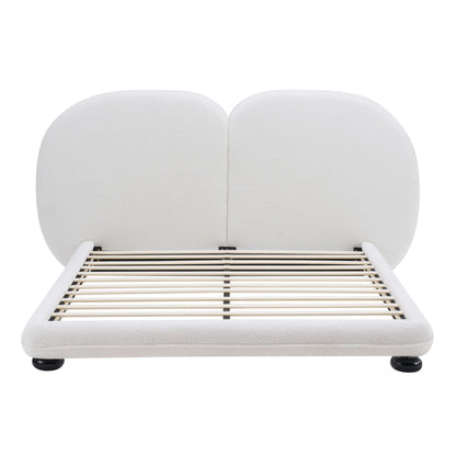 Queen Size Upholstered Platform Bed Frame With Split Headboard - White