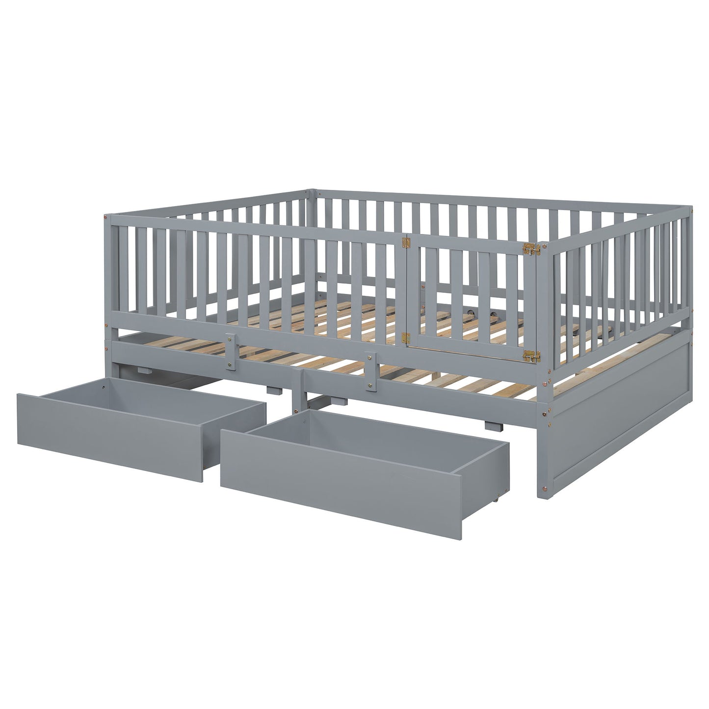 Daybed With Fence Guardrails And 2 Drawers, Split Into Independent Floor Bed & Daybed - The Sleep Loft - Online Mattress Showroom NYC