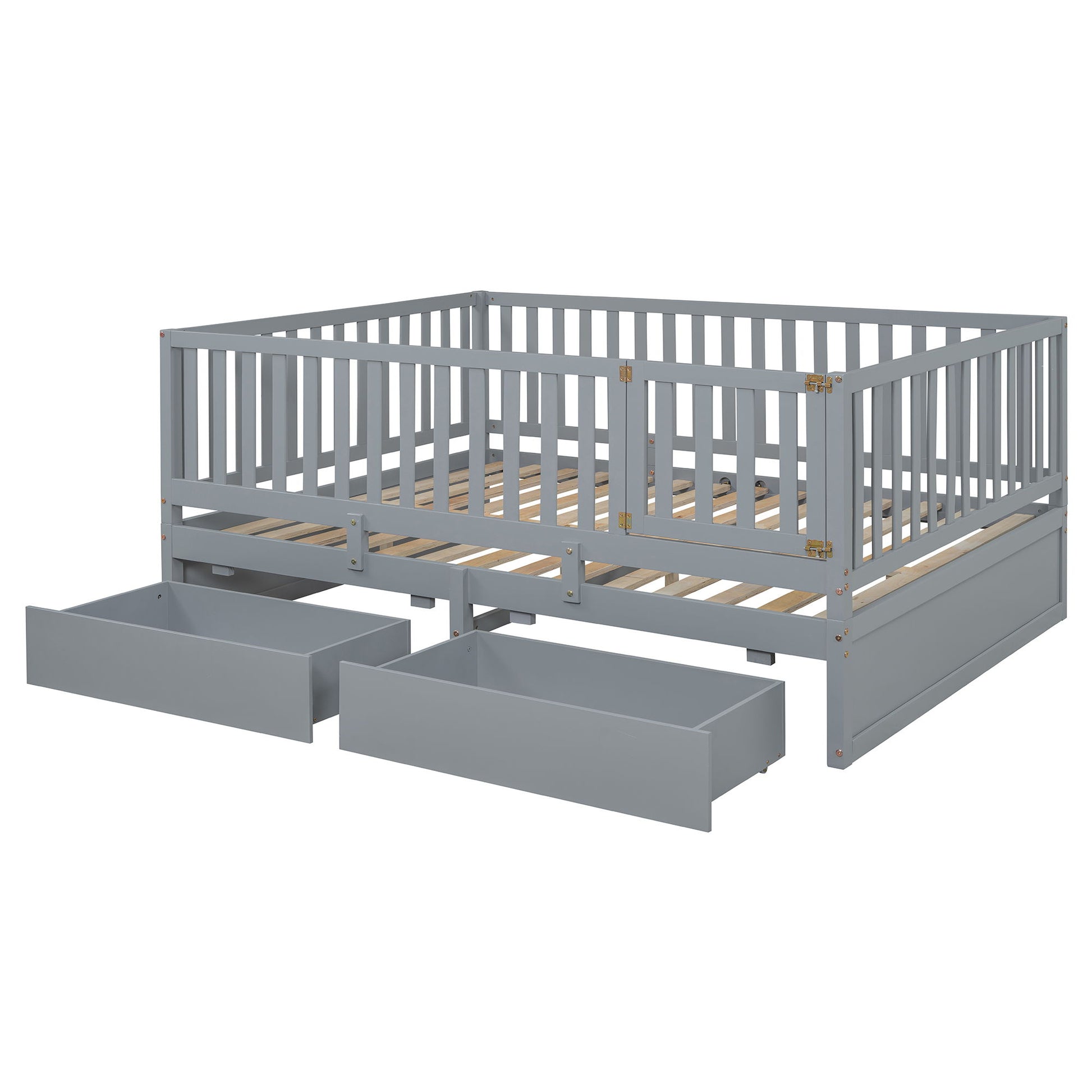 Daybed With Fence Guardrails And 2 Drawers, Split Into Independent Floor Bed & Daybed - The Sleep Loft - Online Mattress Showroom NYC