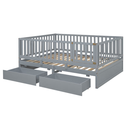 Daybed With Fence Guardrails And 2 Drawers, Split Into Independent Floor Bed & Daybed - The Sleep Loft - Online Mattress Showroom NYC