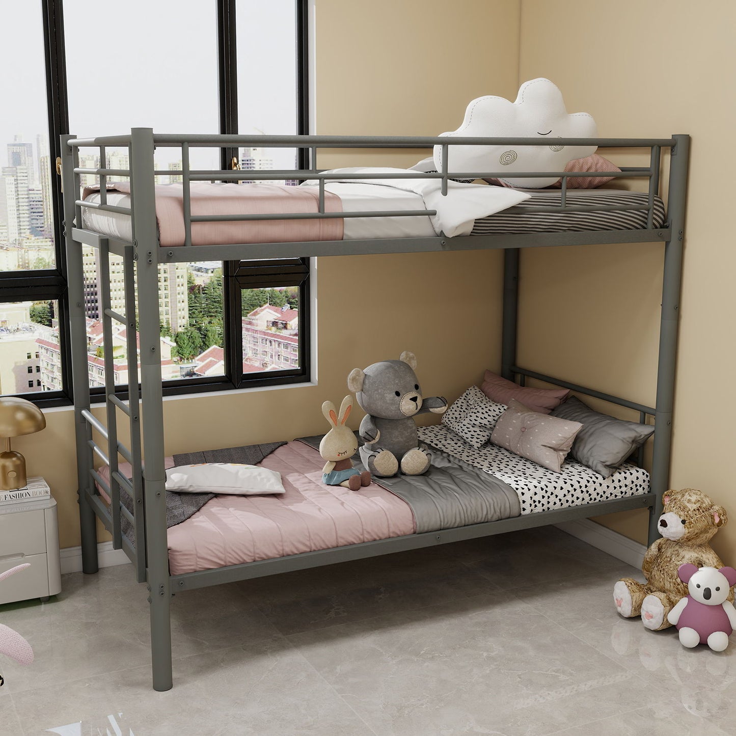 Metal Bunk Bed For Kids, Convertible Bedframe With Ladders & Guardrail - The Sleep Loft - Online Mattress Showroom NYC