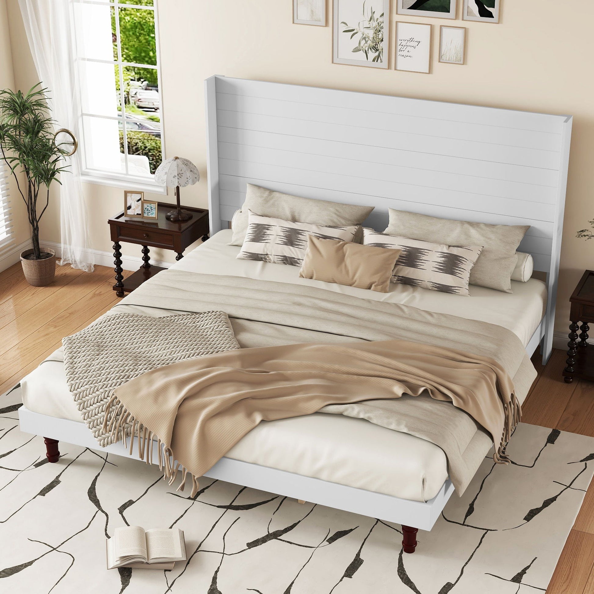 King Size, Stylish High Headboard Bed, High Quality - White - The Sleep Loft - Online Mattress Showroom NYC