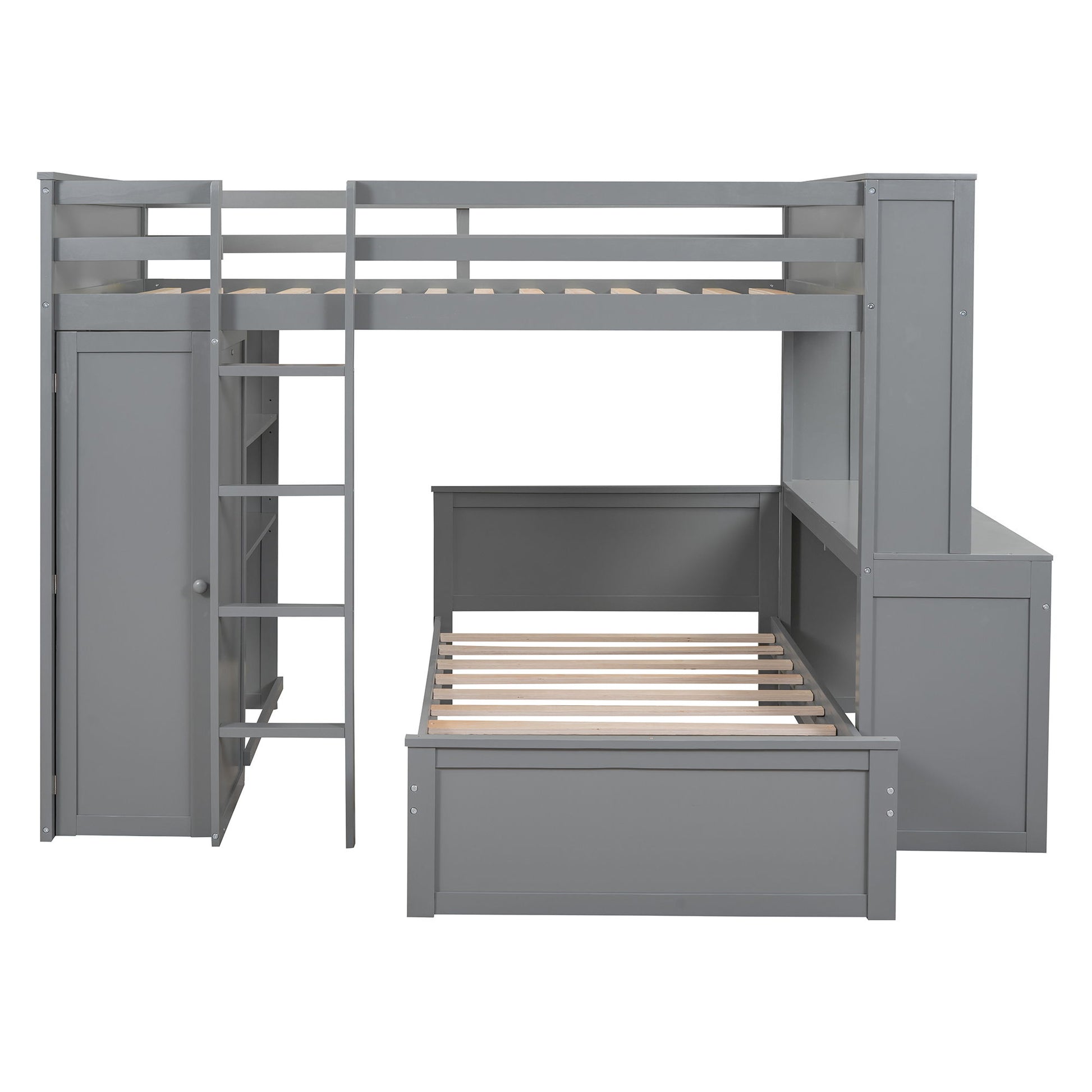 Loft Bed With A Twin Size Standalone Bed, Shelves, Desk, And Wardrobe - The Sleep Loft - Online Mattress Showroom NYC