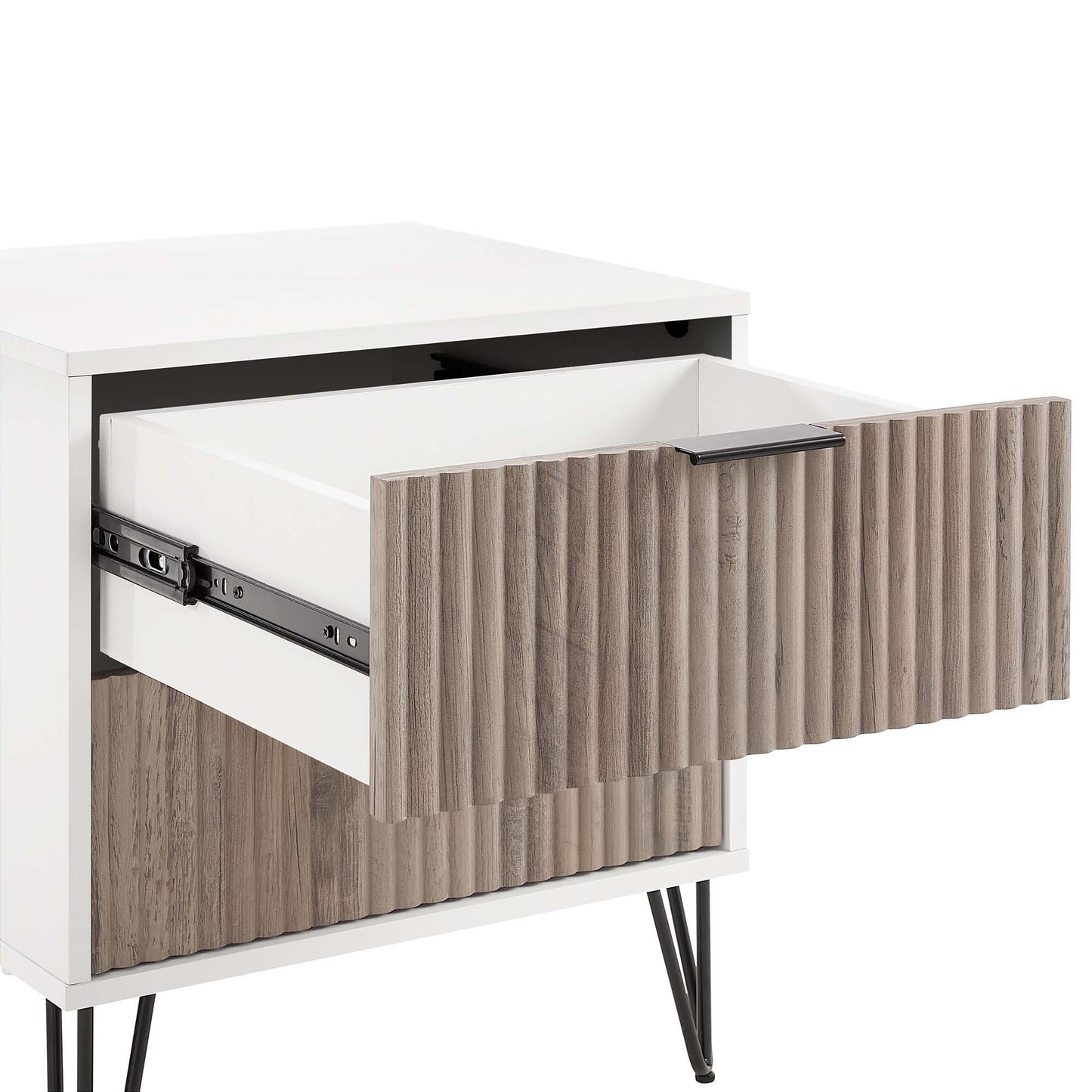 Dumbo - Fluted Nightstand With 2 Drawers - Gray / White - The Sleep Loft - Online Mattress Showroom NYC