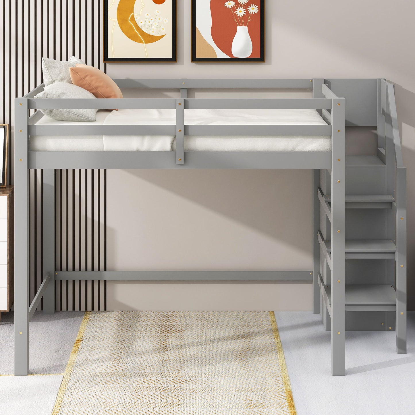 Loft Bed With Built In Storage Wardrobe And Staircase - The Sleep Loft - Online Mattress Showroom NYC