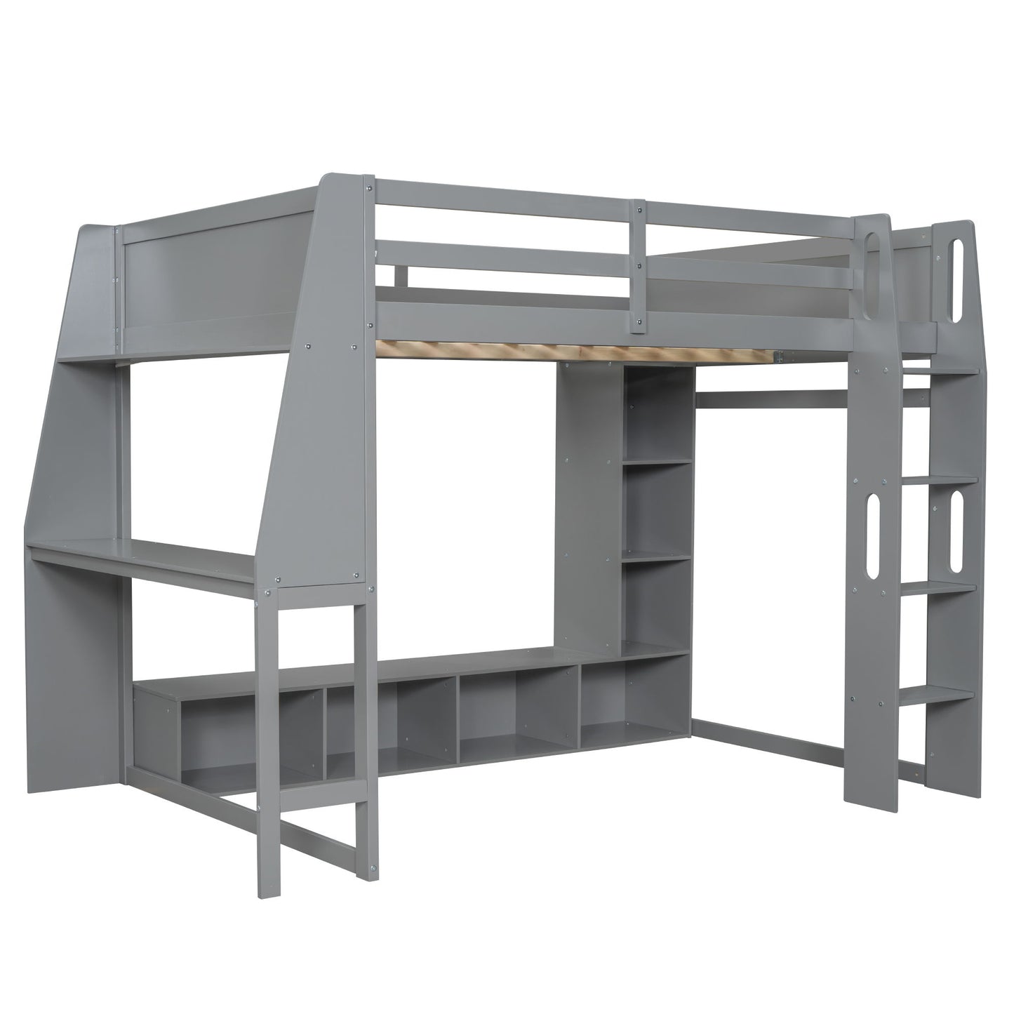 Gaming Loft Bed With Desk, Multi Storage Shelves, LED Lighting, And Hanging Clothes Rack - The Sleep Loft - Online Mattress Showroom NYC