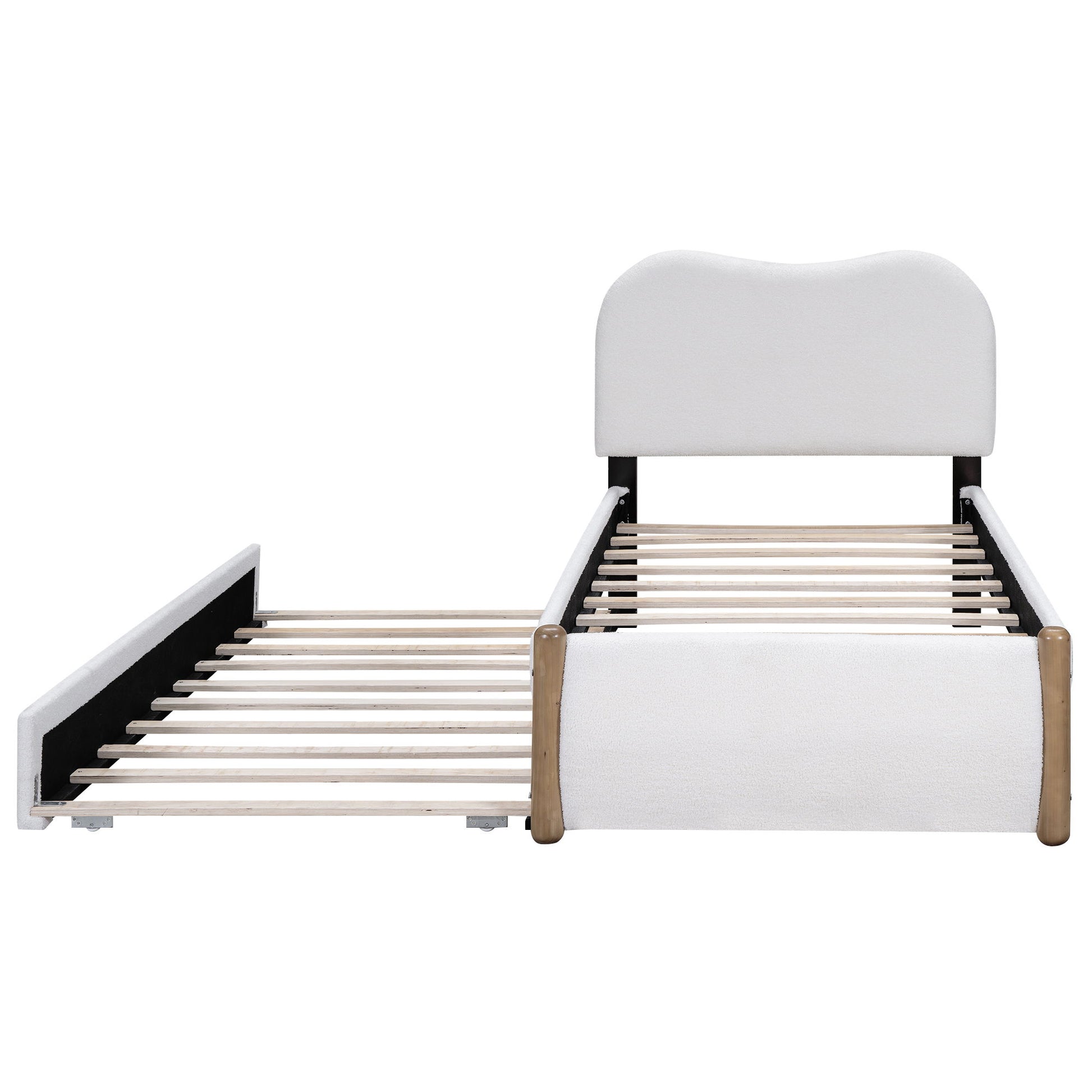 Upholstered Platform Bed With Wood Supporting Feet And Trundle - The Sleep Loft - Online Mattress Showroom NYC