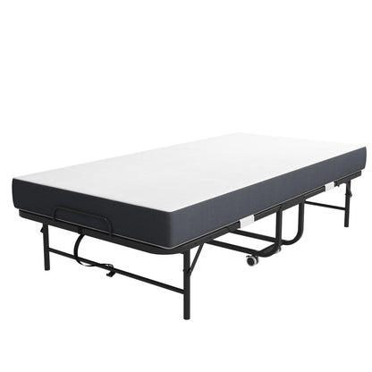 Twin Extra Long Folding Bed For Tall People, Heavy-Duty Rollaway Guest With Memory Foam Mattress - Black - The Sleep Loft - Online Mattress Showroom NYC