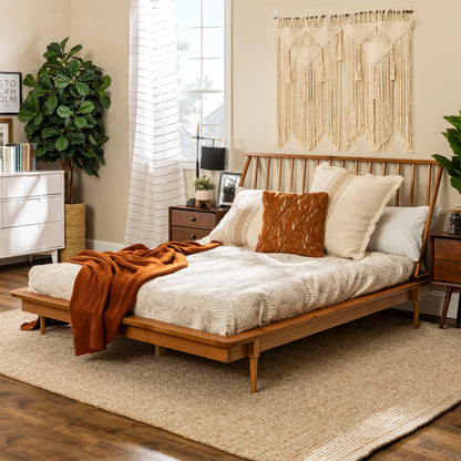 Mid-Century Modern Solid Wood Platform Bed Frame With Spindle Headboard - The Sleep Loft - Online Mattress Showroom NYC