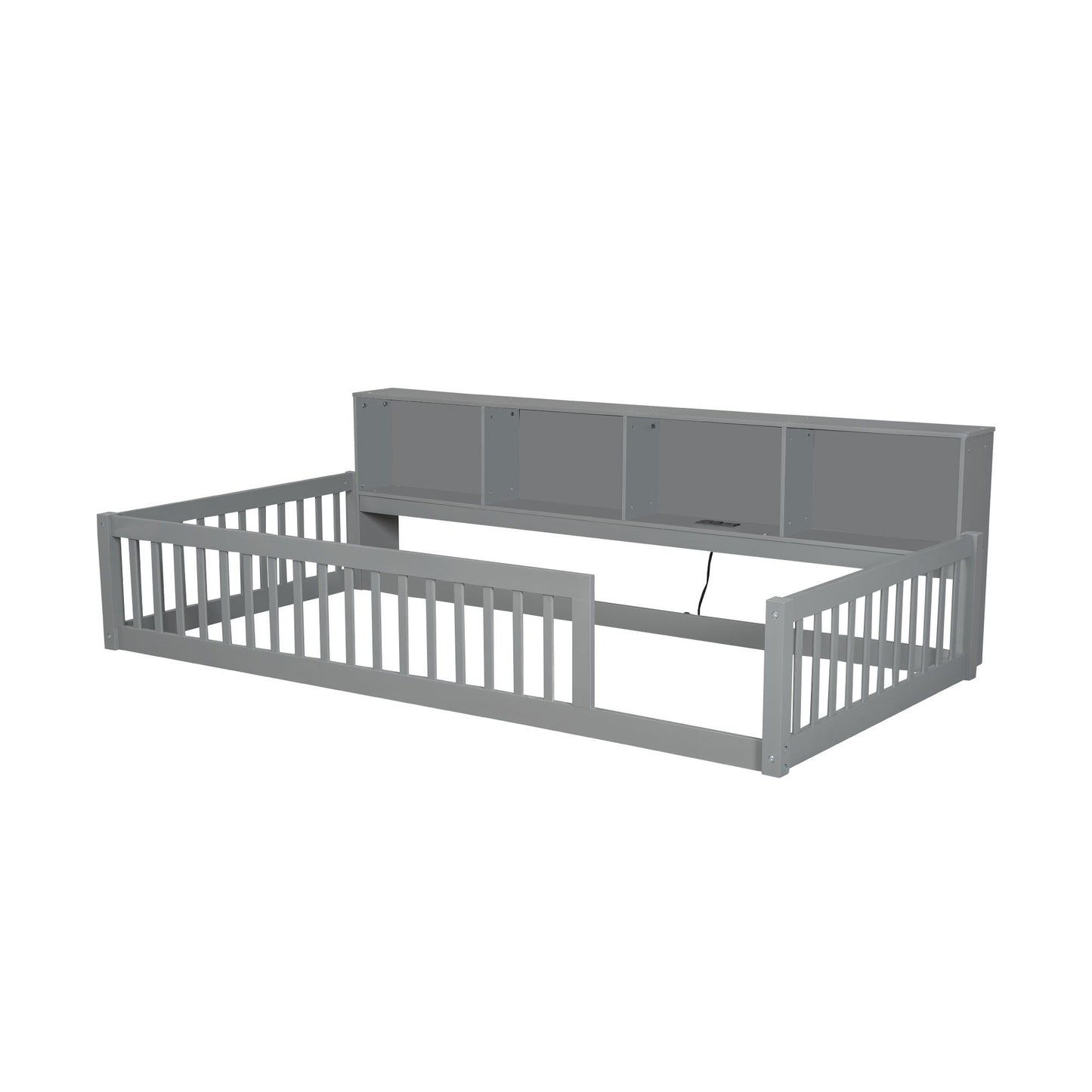 Twin Long Floor Bed With Storage Cabinets And USB Ports - Gray - The Sleep Loft - Online Mattress Showroom NYC