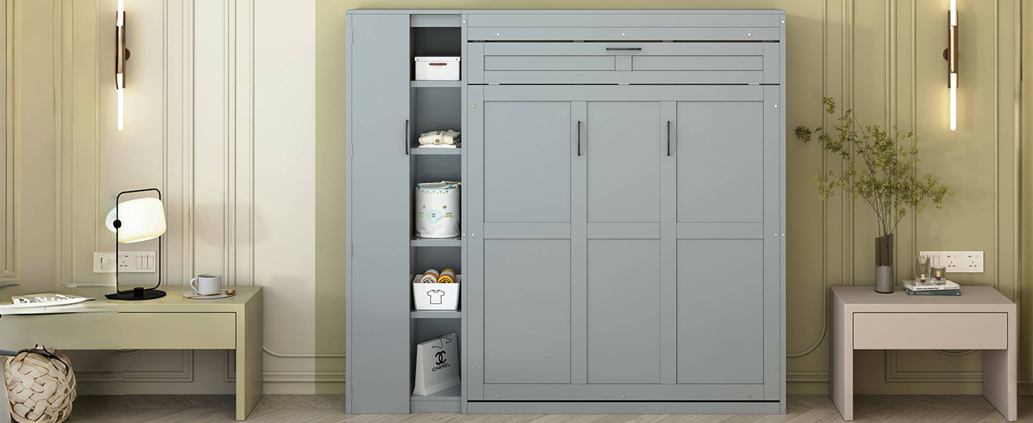 Murphy Wall Bed With Shelves, Wardrobe And LED Lights - The Sleep Loft - Online Mattress Showroom NYC