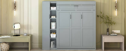 Murphy Wall Bed With Shelves, Wardrobe And LED Lights - The Sleep Loft - Online Mattress Showroom NYC