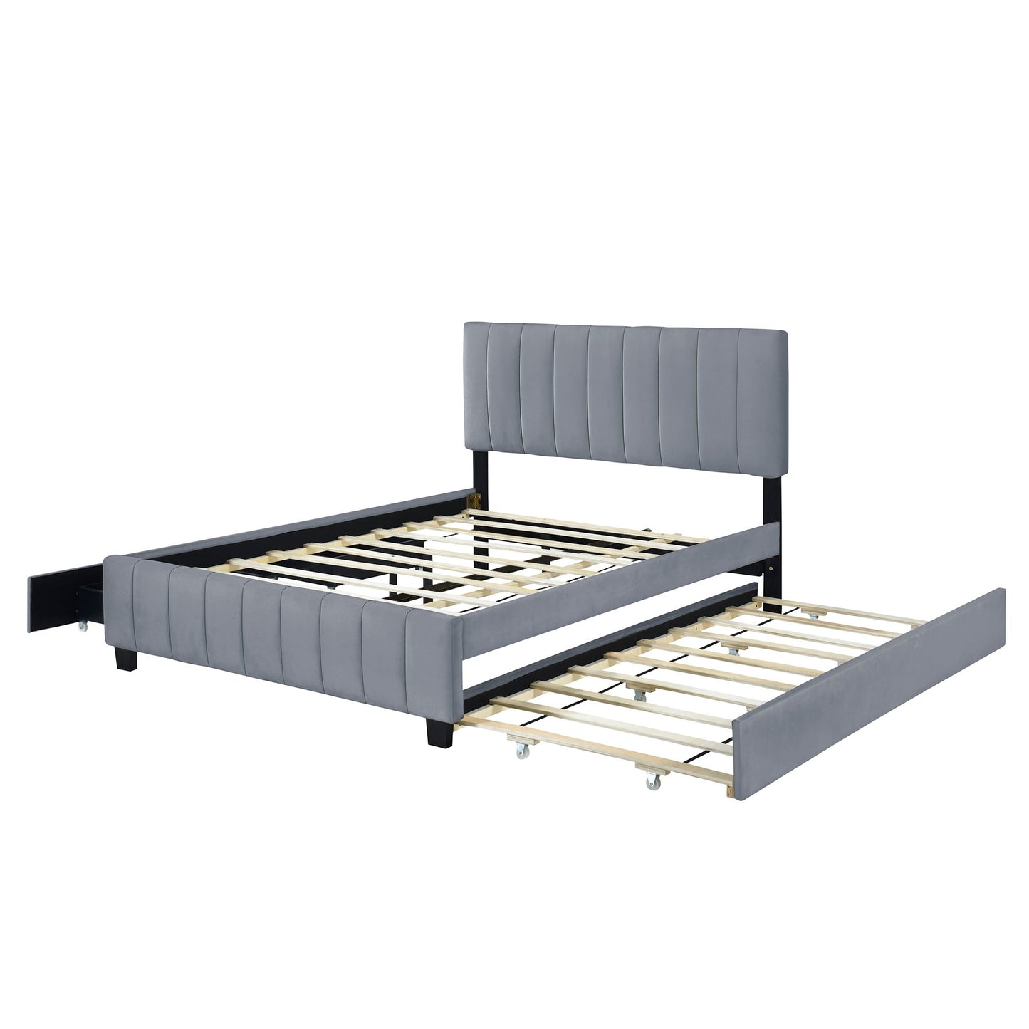 Platform UpholsteredBed With 2 Drawers And Twin Long Trundle - The Sleep Loft - Online Mattress Showroom NYC