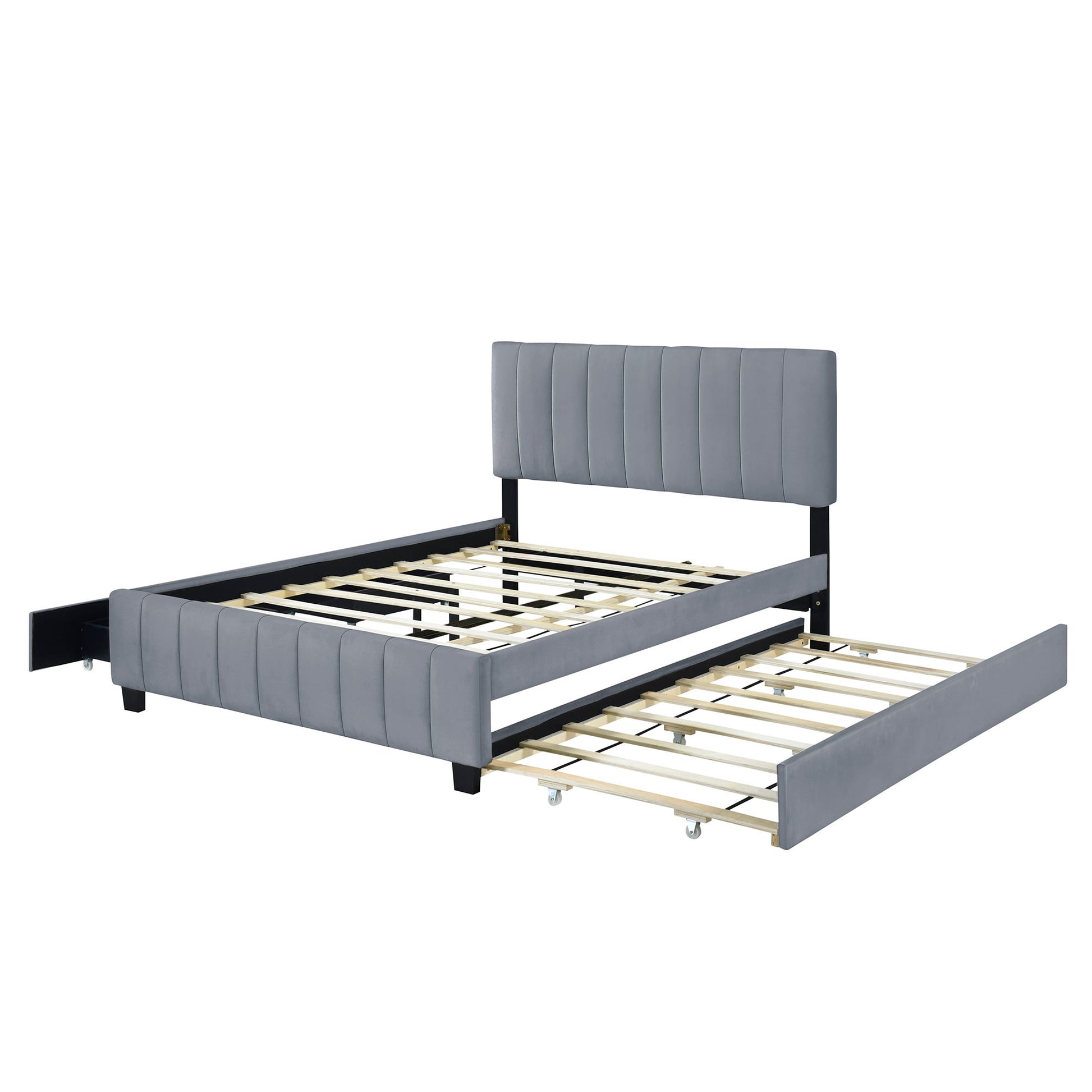 Platform UpholsteredBed With 2 Drawers And Twin Long Trundle - The Sleep Loft - Online Mattress Showroom NYC