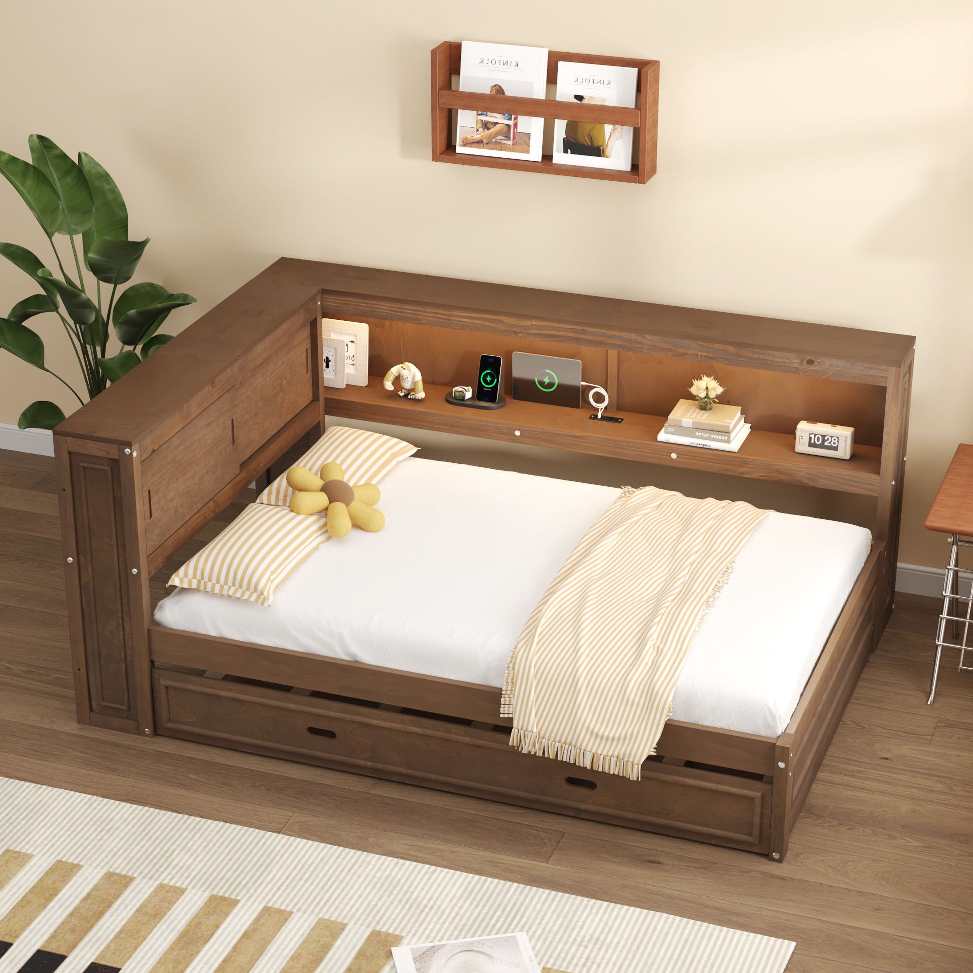 Daybed With Storage Shelves, LED, USB, And Trundle - The Sleep Loft - Online Mattress Showroom NYC