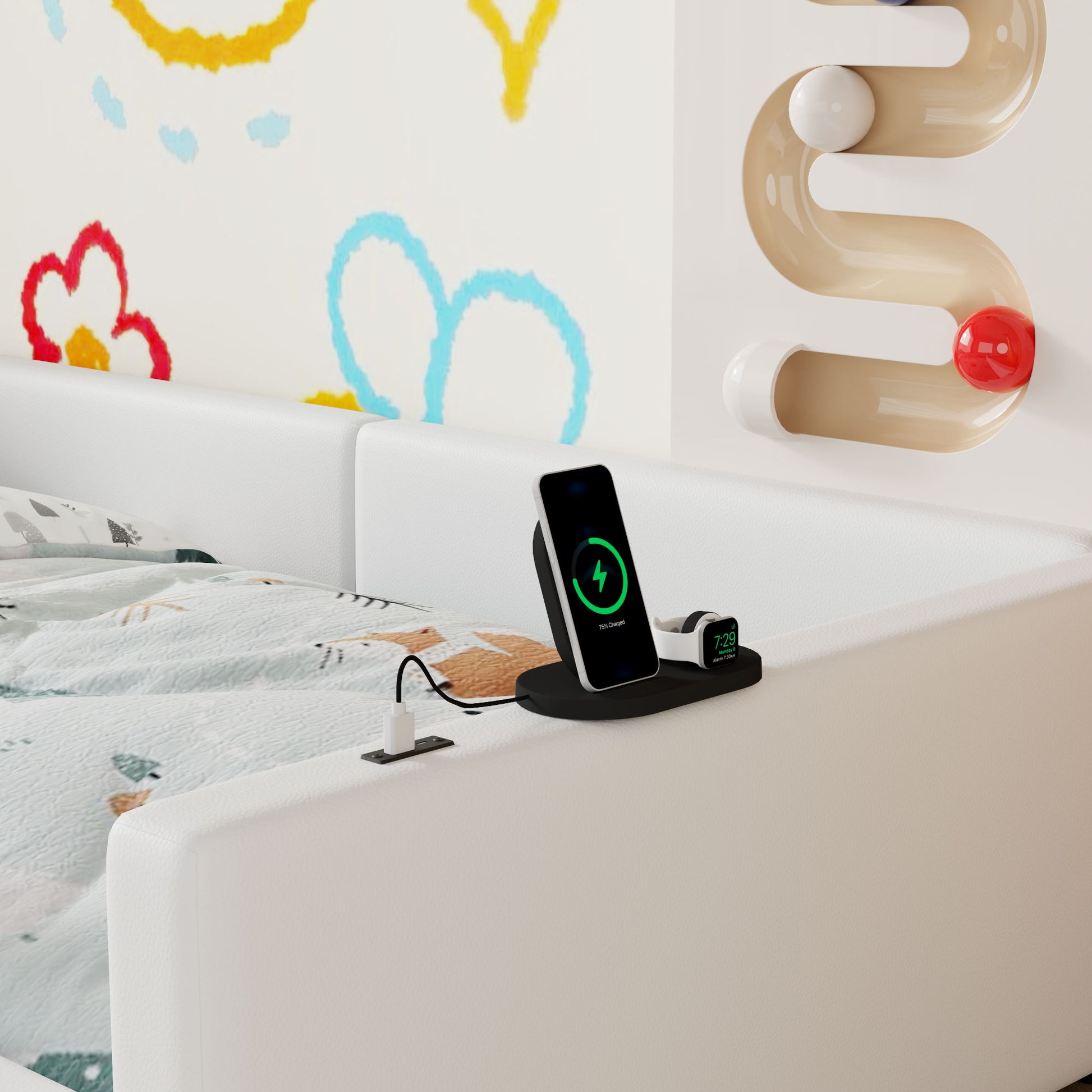 Platform Bed With Guardrail And Charging Station - The Sleep Loft - Online Mattress Showroom NYC