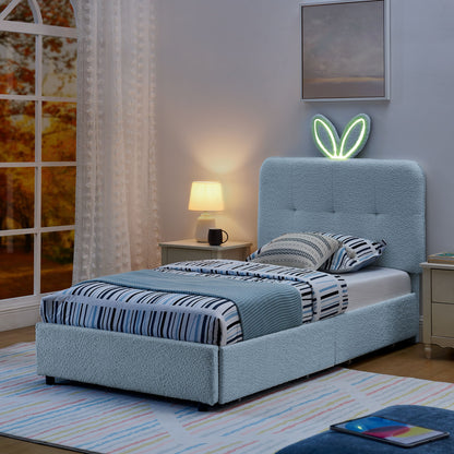 Upholstered Bed With Oversized Rabbit Ear Headboard, LED Lights & 4 Storage Drawers - The Sleep Loft - Online Mattress Showroom NYC