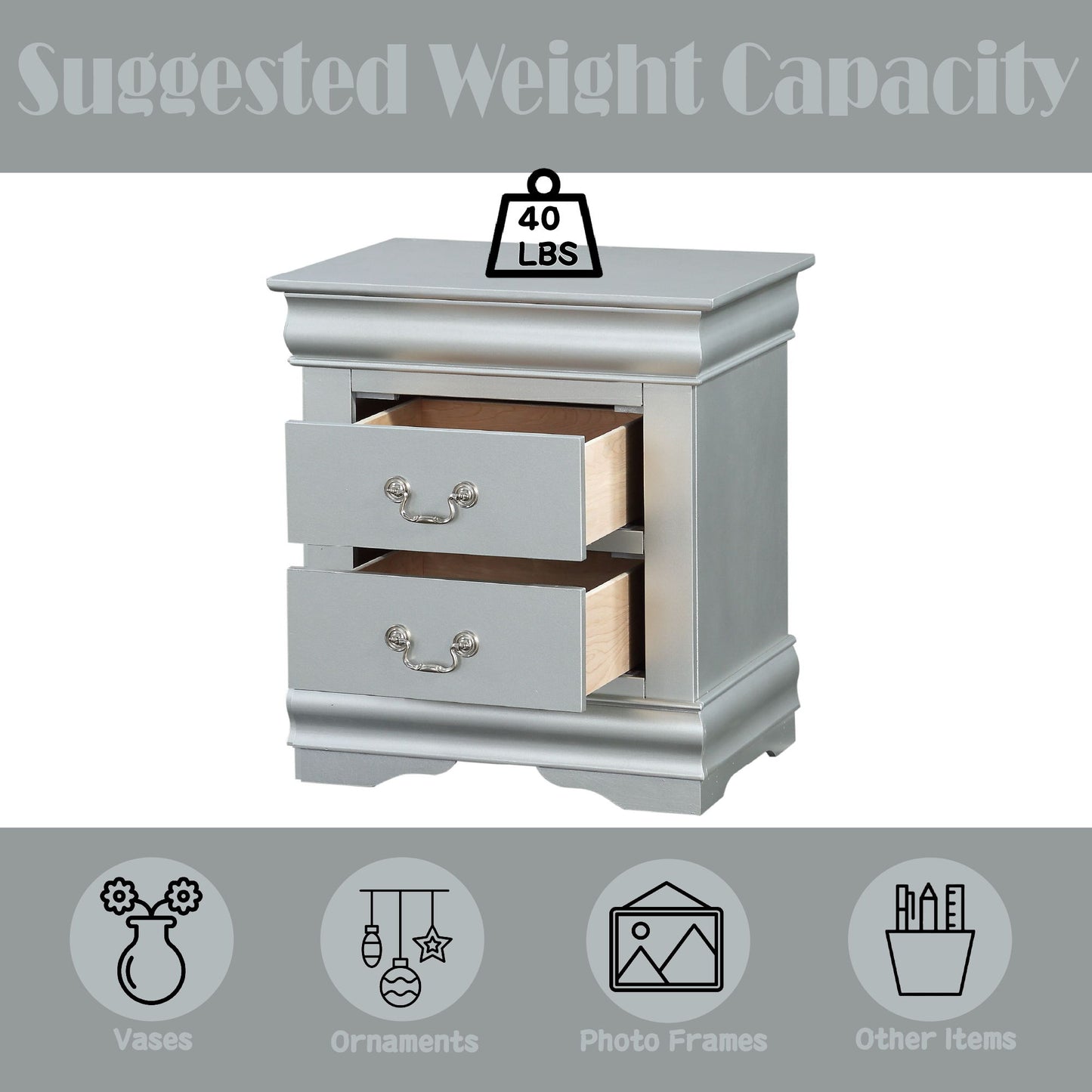 Louis Philippe III - Sleek Design Nightstand - The Sleep Loft - Online Mattress Showroom NYC
