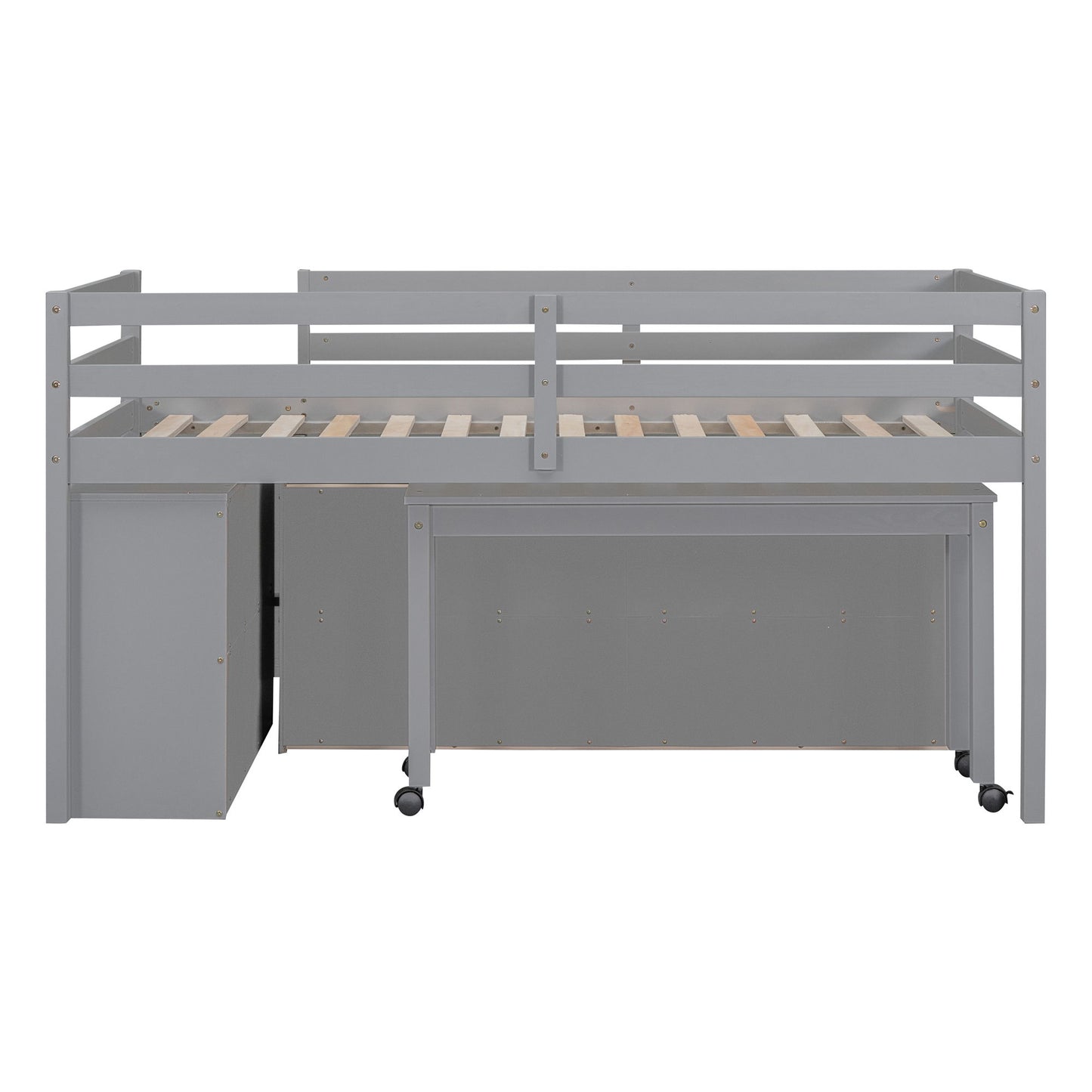 Loft Bed With Retractable Writing Desk And 4 Drawers, With Lateral Portable Desk And Shelves - The Sleep Loft - Online Mattress Showroom NYC