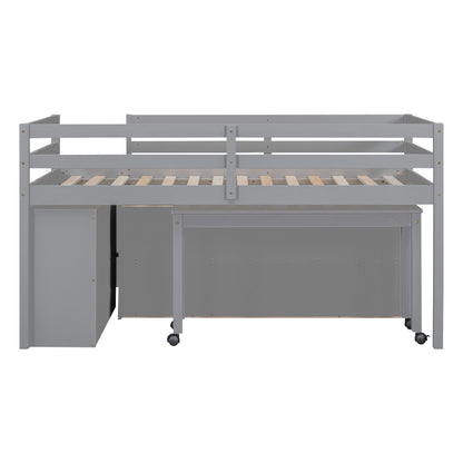 Loft Bed With Retractable Writing Desk And 4 Drawers, With Lateral Portable Desk And Shelves - The Sleep Loft - Online Mattress Showroom NYC