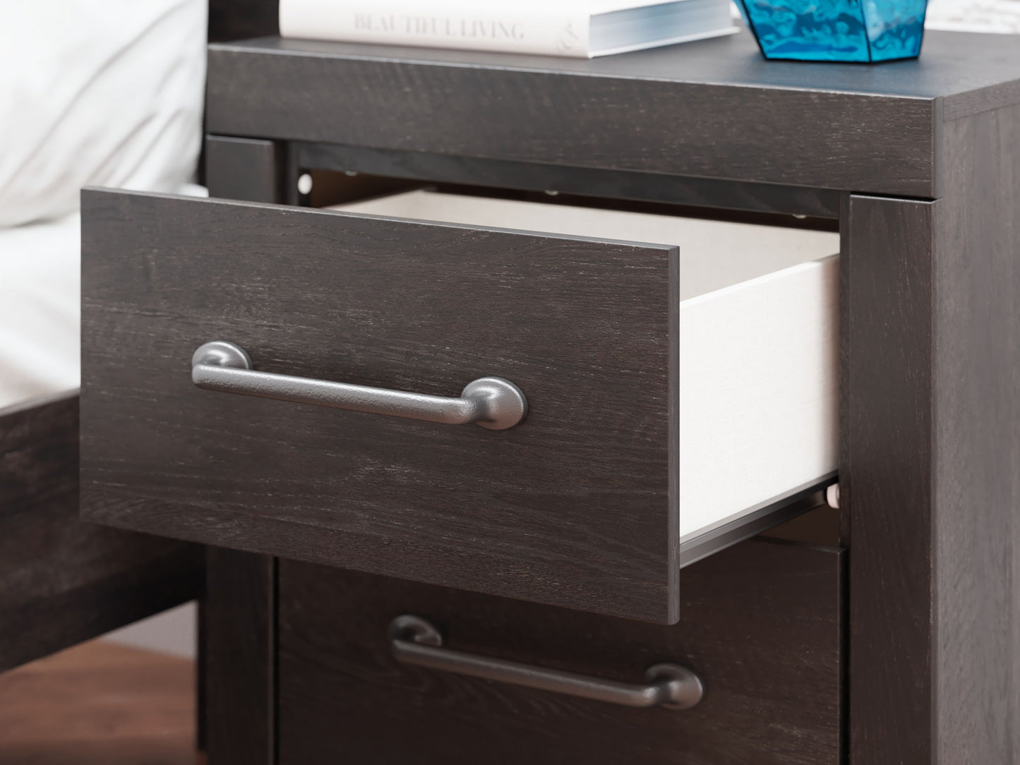 Hollivern - Two Drawer Night Stand - Dark Gray - The Sleep Loft - Online Mattress Showroom NYC
