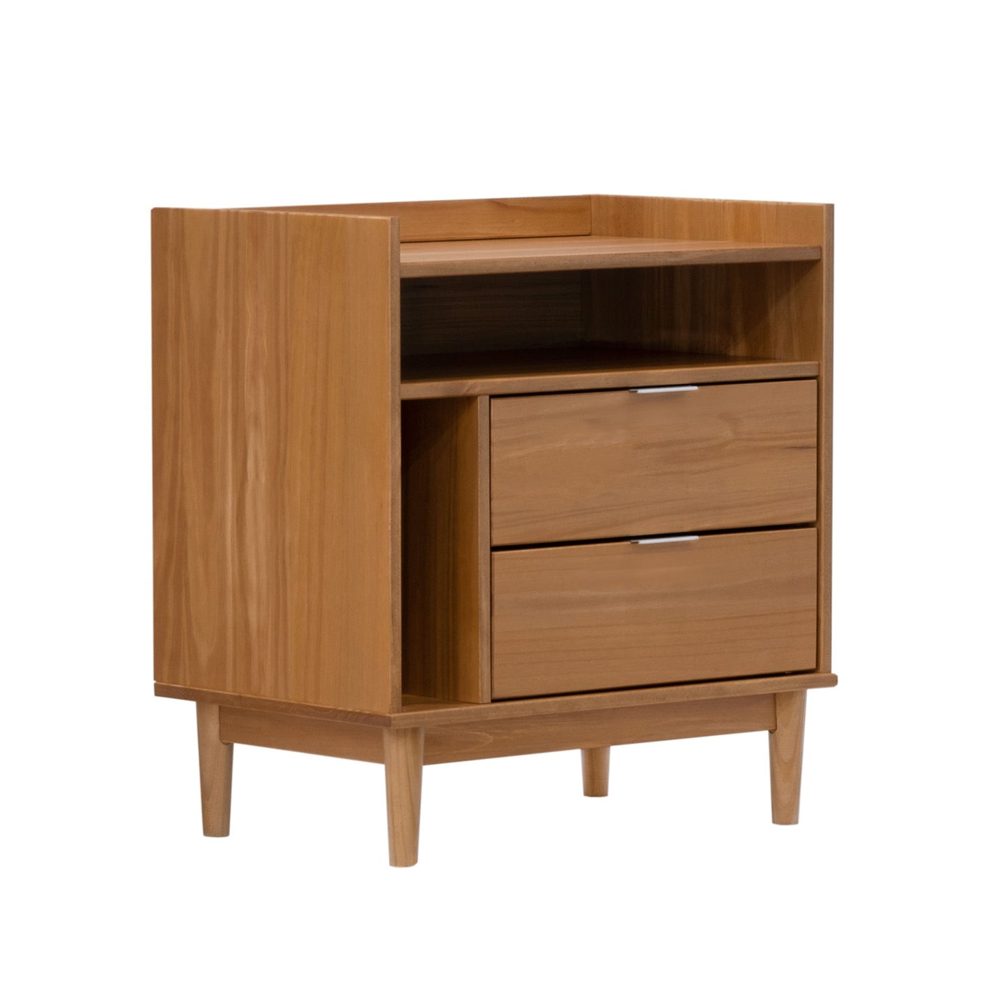 Mid-Century Modern Solid Wood 2 Drawer Gallery Nightstand - The Sleep Loft - Online Mattress Showroom NYC