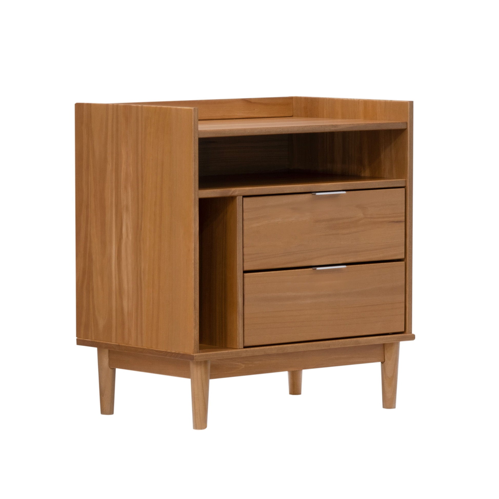 Mid-Century Modern Solid Wood 2 Drawer Gallery Nightstand - The Sleep Loft - Online Mattress Showroom NYC