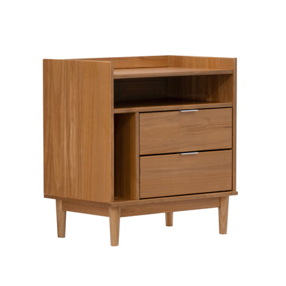 Mid-Century Modern Solid Wood 2 Drawer Gallery Nightstand - The Sleep Loft - Online Mattress Showroom NYC