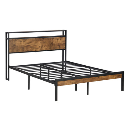 Metal Platform Bed Frame With Wooden Headboard And Footboard With USB Liner, No Box Spring Needed, Under Bed Storage - The Sleep Loft - Online Mattress Showroom NYC