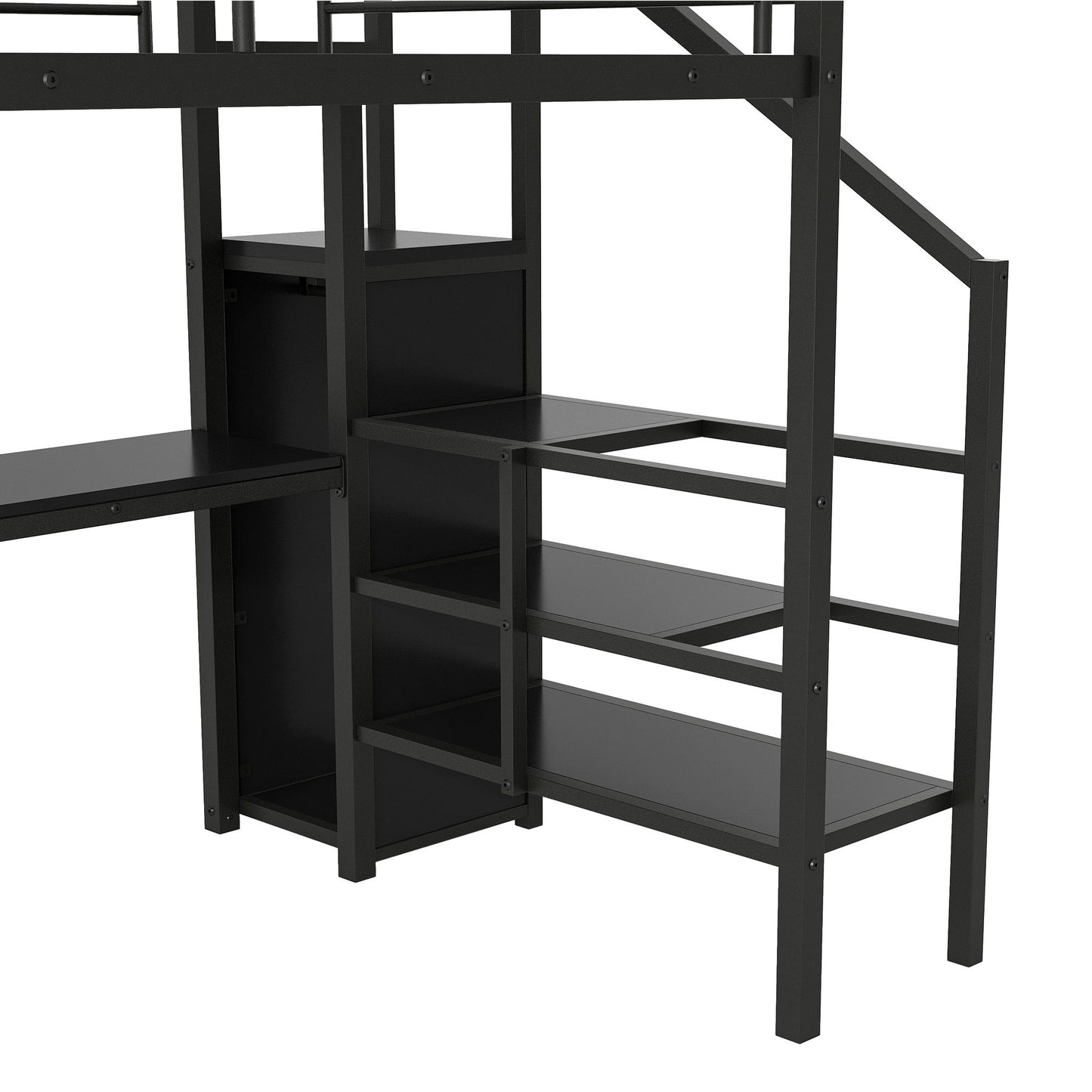 Full Size Loft Bed With Desk, Storage Staircase, Small Wardrobe And LED Light - Black - The Sleep Loft - Online Mattress Showroom NYC