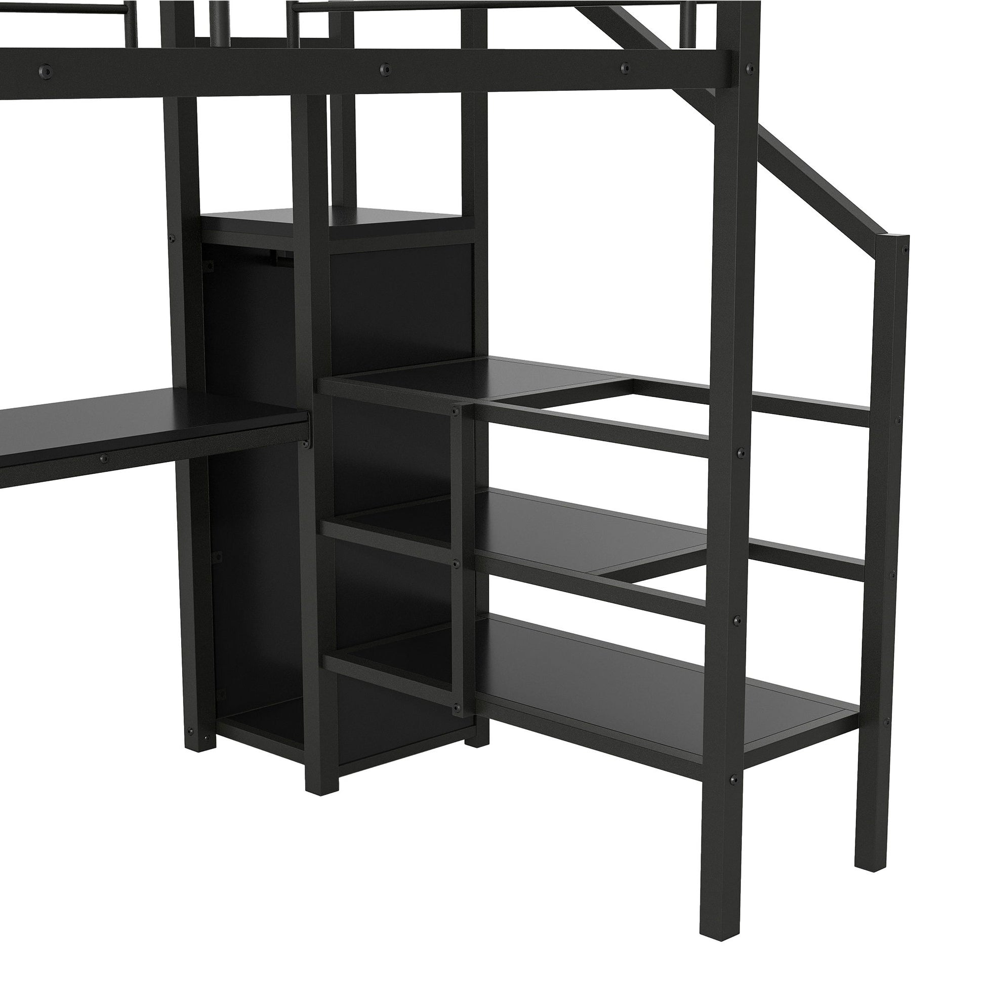 Full Size Loft Bed With Desk, Storage Staircase, Small Wardrobe And LED Light - Black - The Sleep Loft - Online Mattress Showroom NYC