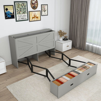 Full Murphy Bed With Storage Drawers, Charging Station, Foldable Panels, And Silent Swivel Wheels