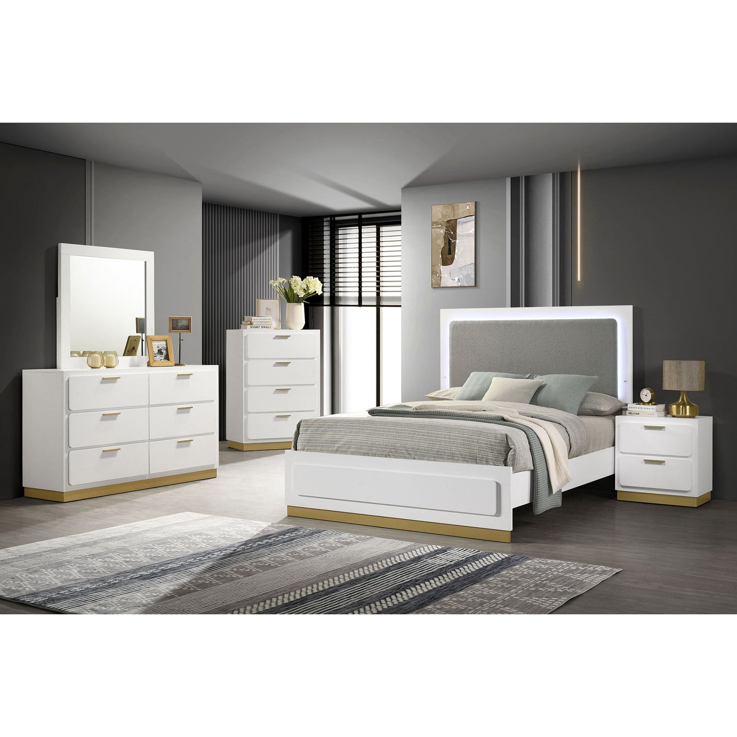 Sophia - Panel Bed With LED Headboard