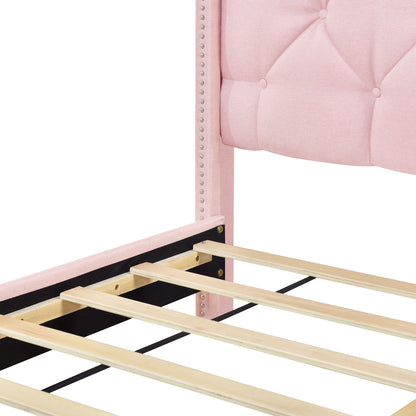 Queen Size Storage Bed Linen Upholstered Platform Bed & Two Drawers - Pink - The Sleep Loft - Online Mattress Showroom NYC