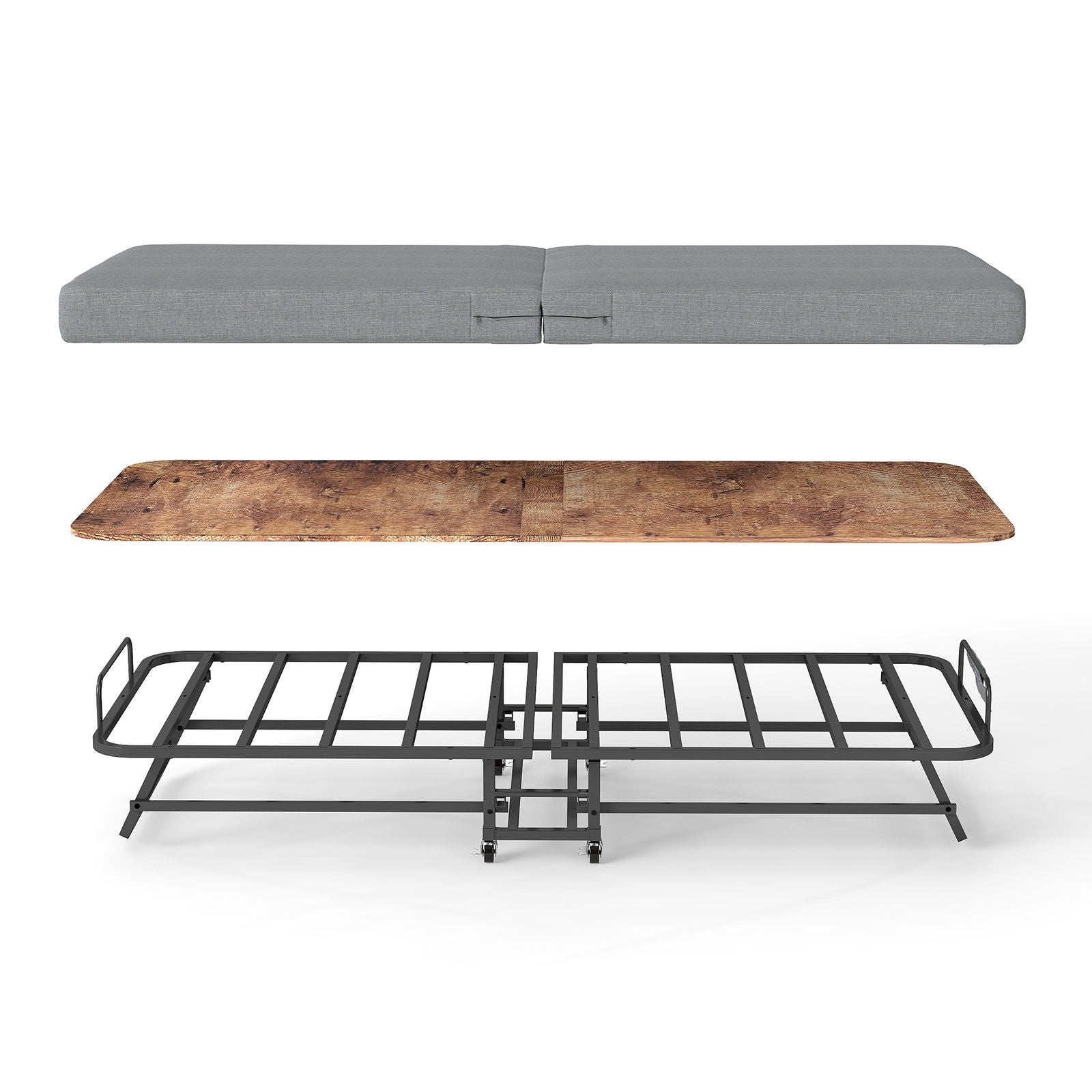 Portable Folding Bed With Memory Foam Mattress, Lockable - Gray - The Sleep Loft - Online Mattress Showroom NYC