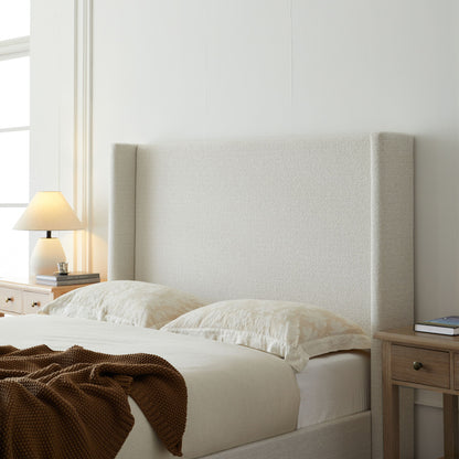 Hosford - Minimalist Upholstered Wingback Bed With Wood Base Platform - The Sleep Loft - Online Mattress Showroom NYC