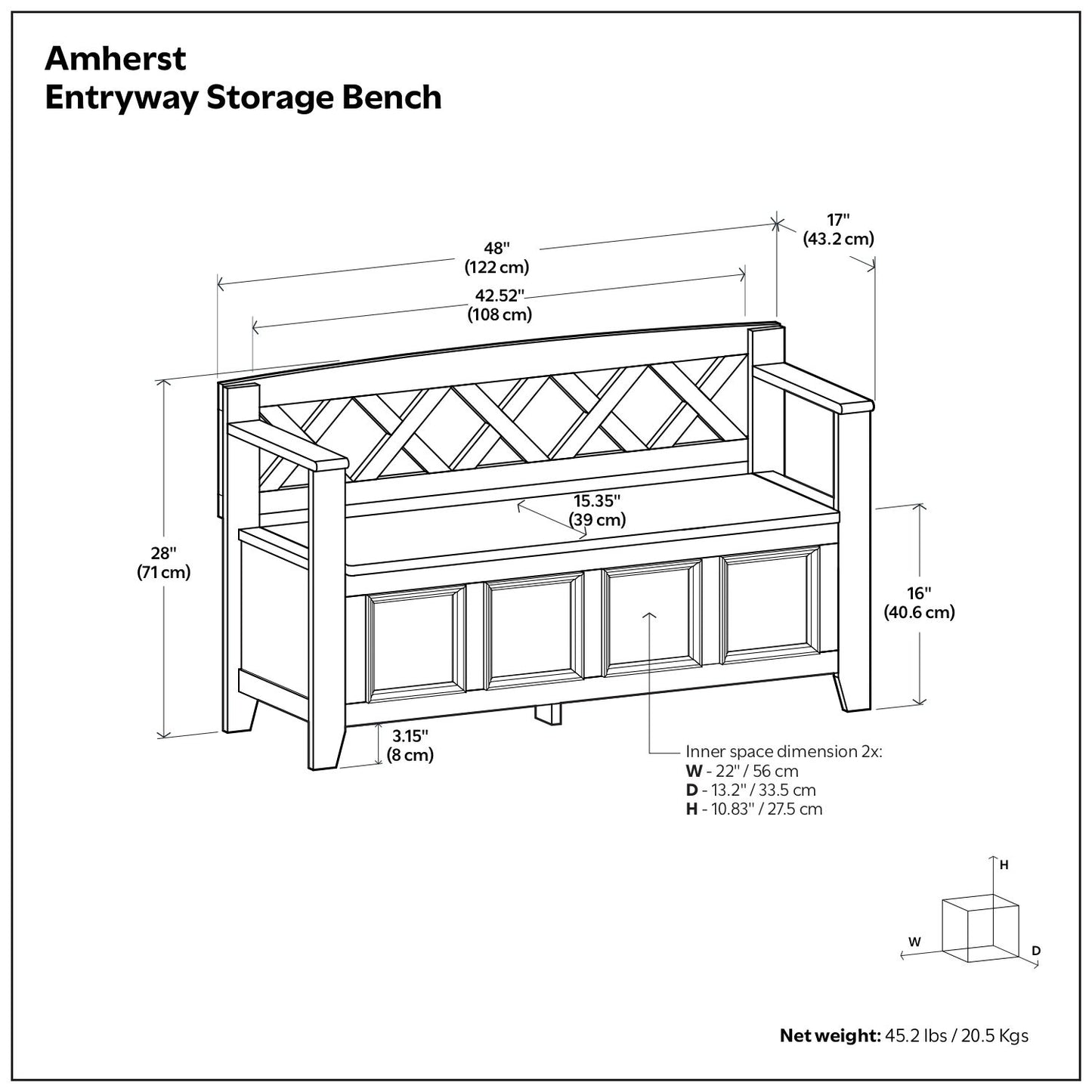 Amherst - Handcrafted Entryway Storage Bench - The Sleep Loft - Online Mattress Showroom NYC