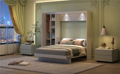 Murphy Wall Bed With Shelves, Wardrobe And LED Lights - The Sleep Loft - Online Mattress Showroom NYC
