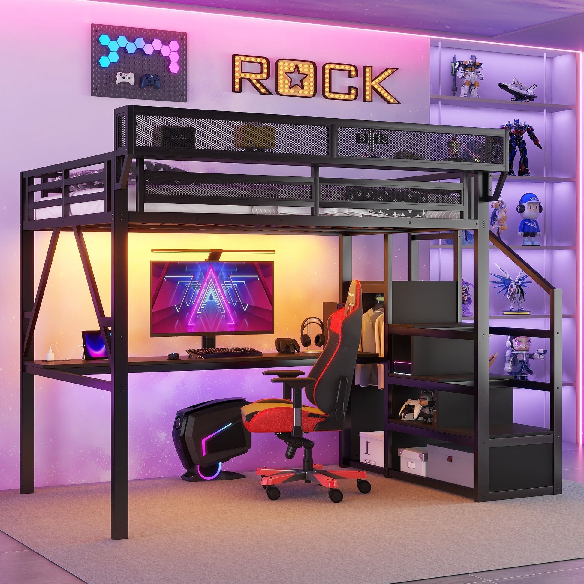 Loft Bed With Desk And Charging Station With Stairs And Light - The Sleep Loft - Online Mattress Showroom NYC