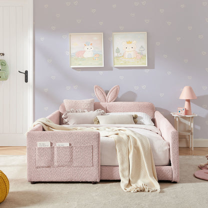Cute Rabbit Ear Upholstered Platform Bed Frame With Safety Rail - The Sleep Loft - Online Mattress Showroom NYC
