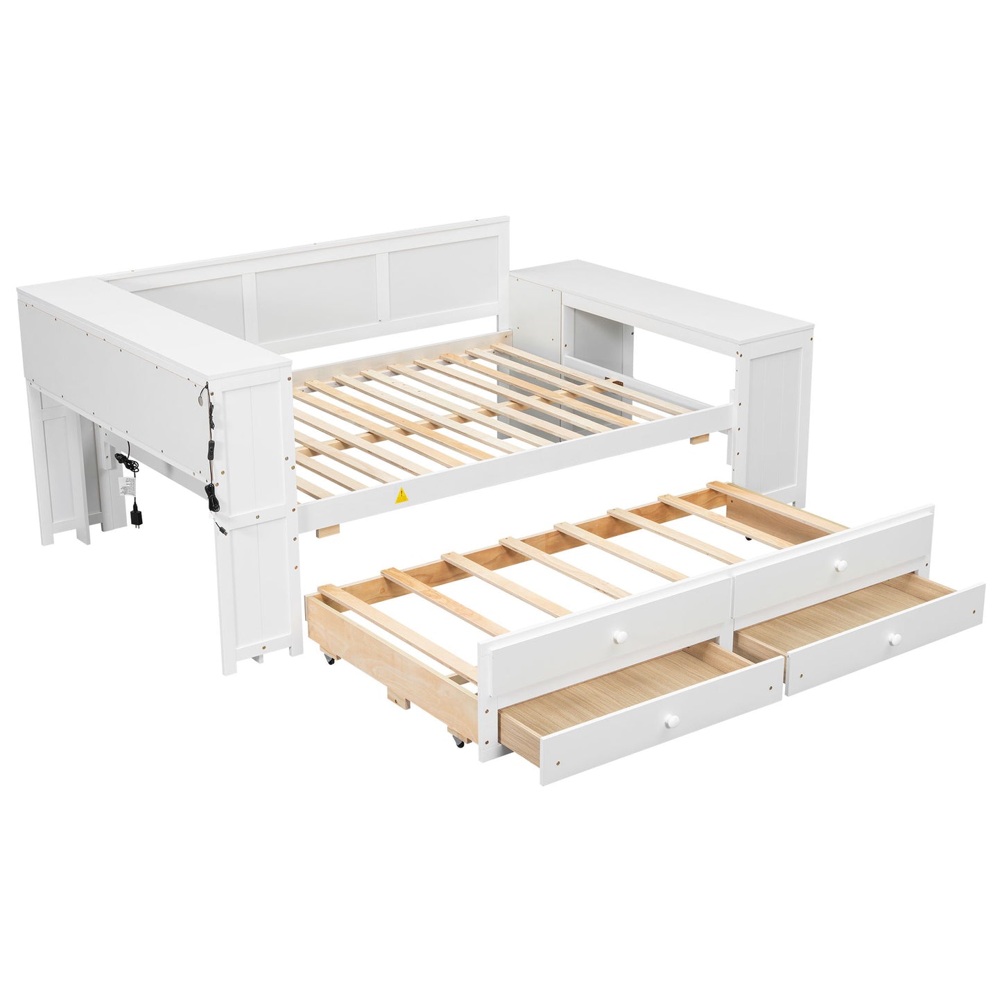 Daybed With Storage Shelves, Drawers, Trundle, Charging Station, LED Light, Desk And Cabinet - The Sleep Loft - Online Mattress Showroom NYC