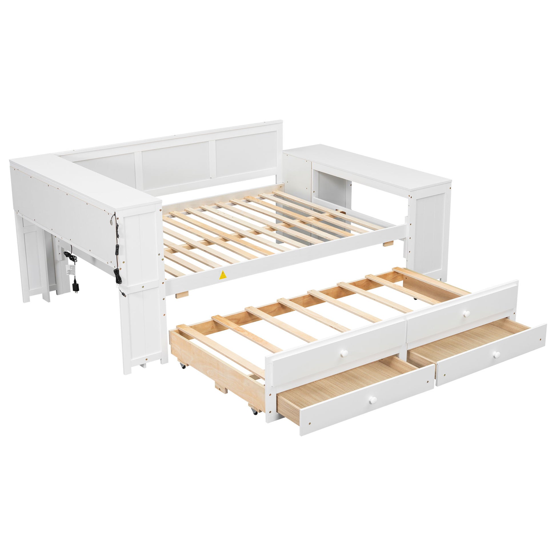 Daybed With Storage Shelves, Drawers, Trundle, Charging Station, LED Light, Desk And Cabinet - The Sleep Loft - Online Mattress Showroom NYC