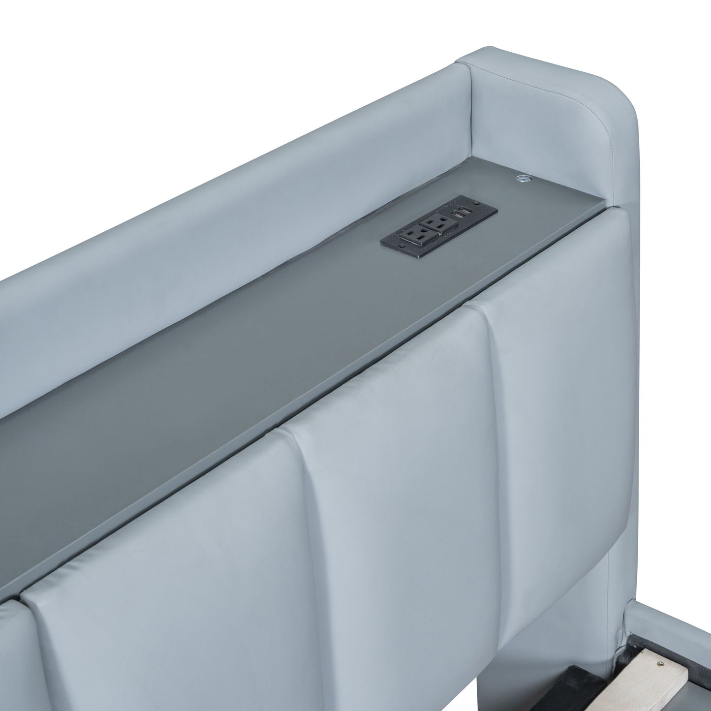 Upholstered Mother & Child Bed With Hydraulic Storage System, Drawer Box, Bedhead Storage Shelf And 2 Pairs Of Sockets & USB Ports - The Sleep Loft - Online Mattress Showroom NYC