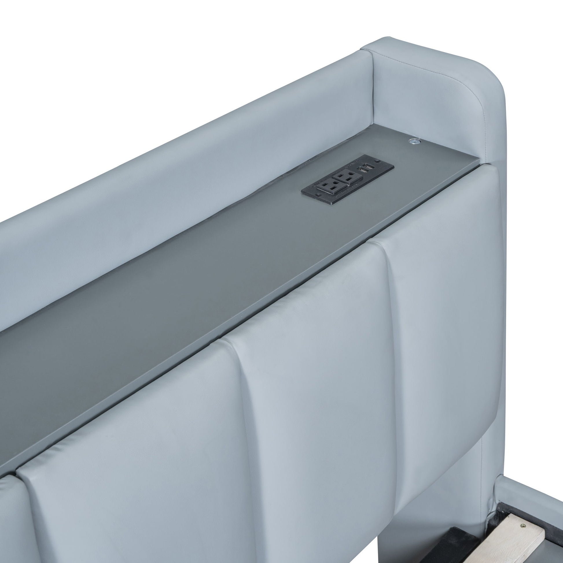 Upholstered Mother & Child Bed With Hydraulic Storage System, Drawer Box, Bedhead Storage Shelf And 2 Pairs Of Sockets & USB Ports - The Sleep Loft - Online Mattress Showroom NYC