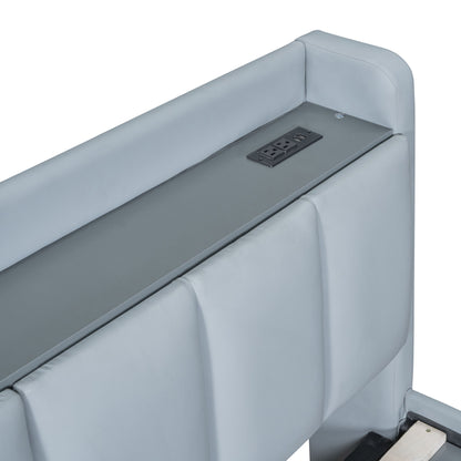 Upholstered Mother & Child Bed With Hydraulic Storage System, Drawer Box, Bedhead Storage Shelf And 2 Pairs Of Sockets & USB Ports - The Sleep Loft - Online Mattress Showroom NYC