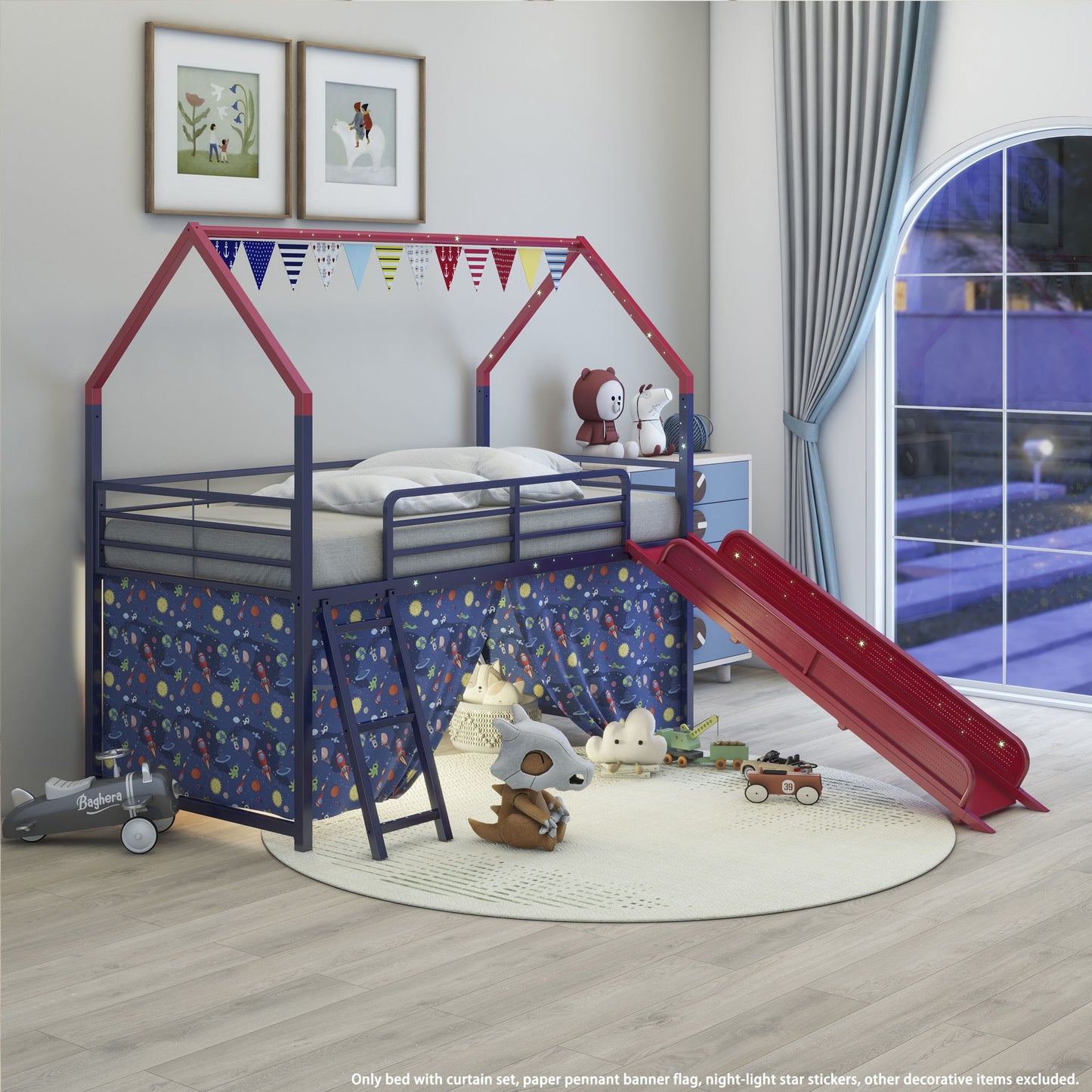 Jack - House Loft Bed With Slide And Curtain Set - The Sleep Loft - Online Mattress Showroom NYC