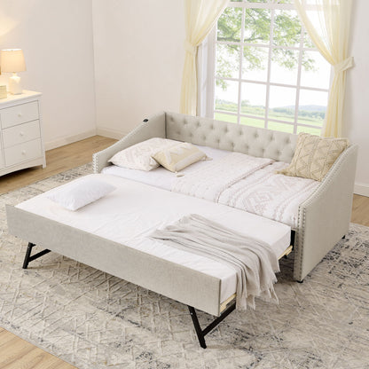 Upholstered Daybed With USB Charging & Pull Out Bed - The Sleep Loft - Online Mattress Showroom NYC